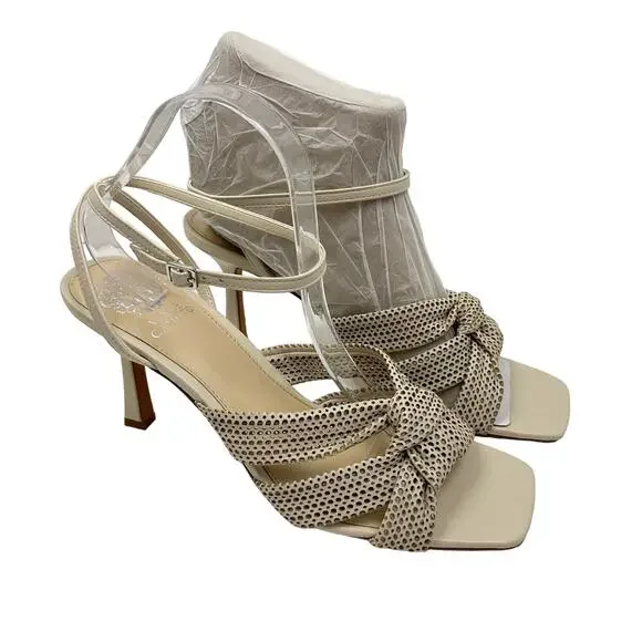 Vince Camuto | Earlena SZ US 11 NWOB Mesh Cut Leather Square Toe Cream Heels - Picture 5 of 13